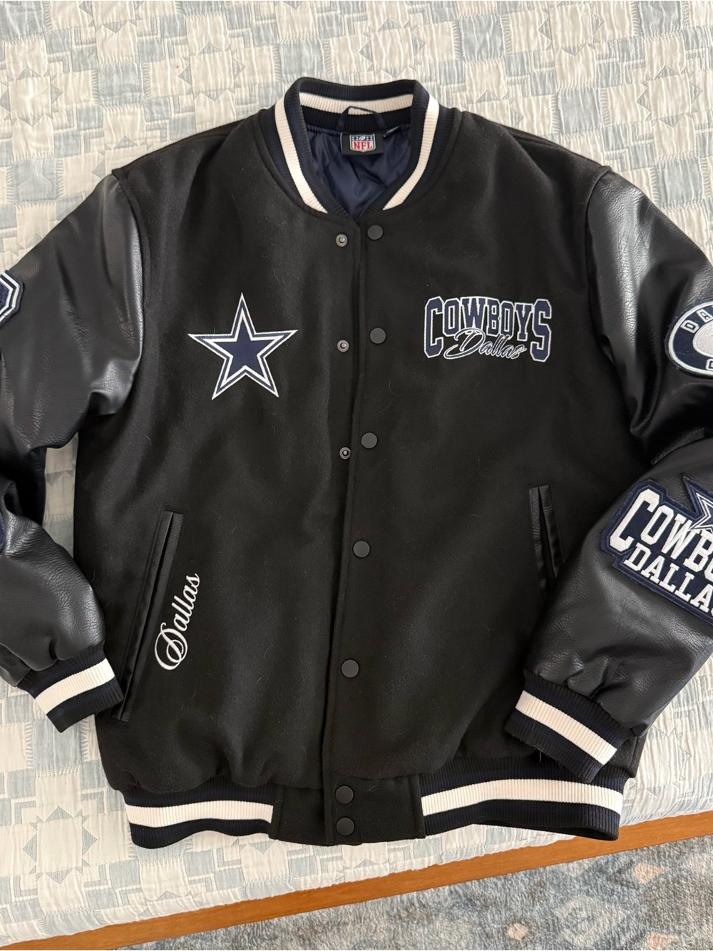 NFL Dallas Cowboys Black and White Varsity Jacket